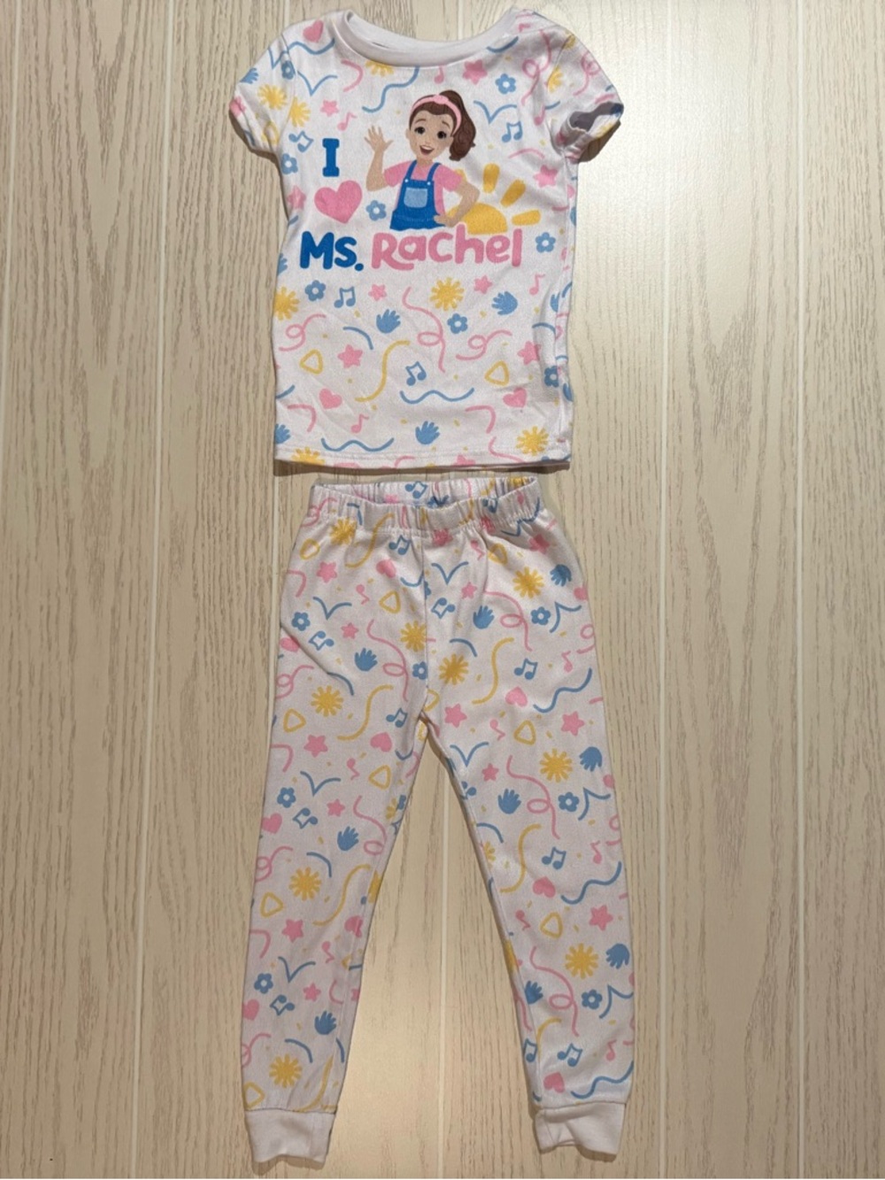 Ms Rachel Pajama Set Toddler Girl 3T Pink White‎ 2PC Sleepwear EUC